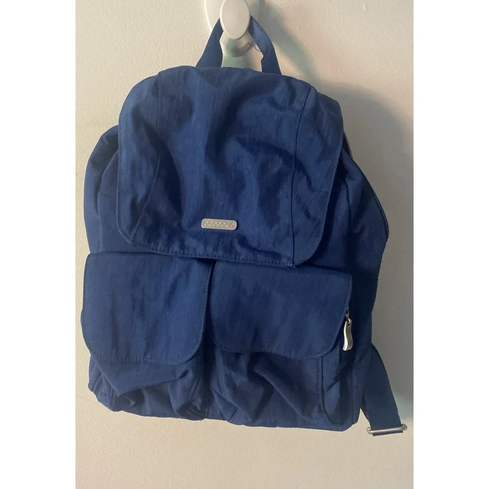 Baggallini Womens Mission Backpack Travel Bag Blue Nylon